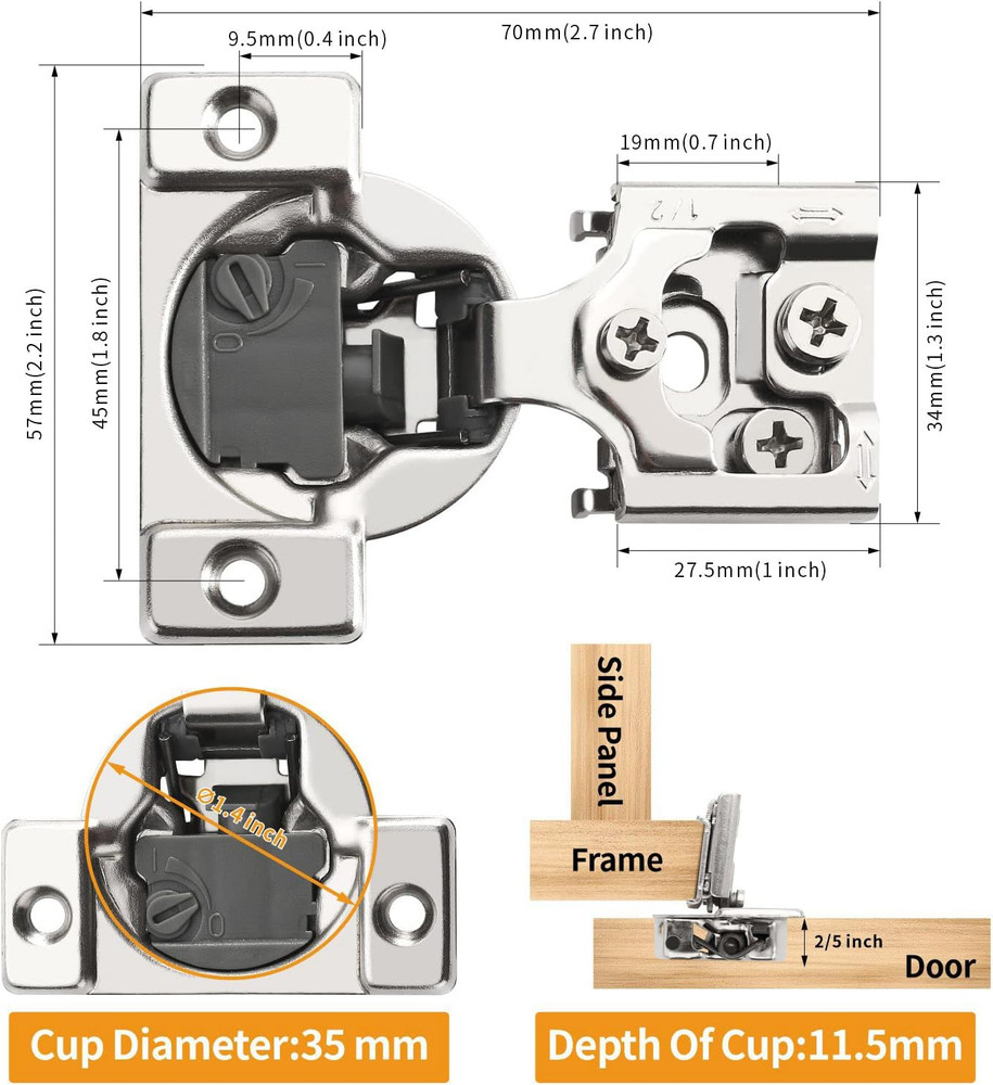 50 Pack 1/2" Overlay 4D Soft Close Concealed Hinges for Face Frame Door, Adjusta