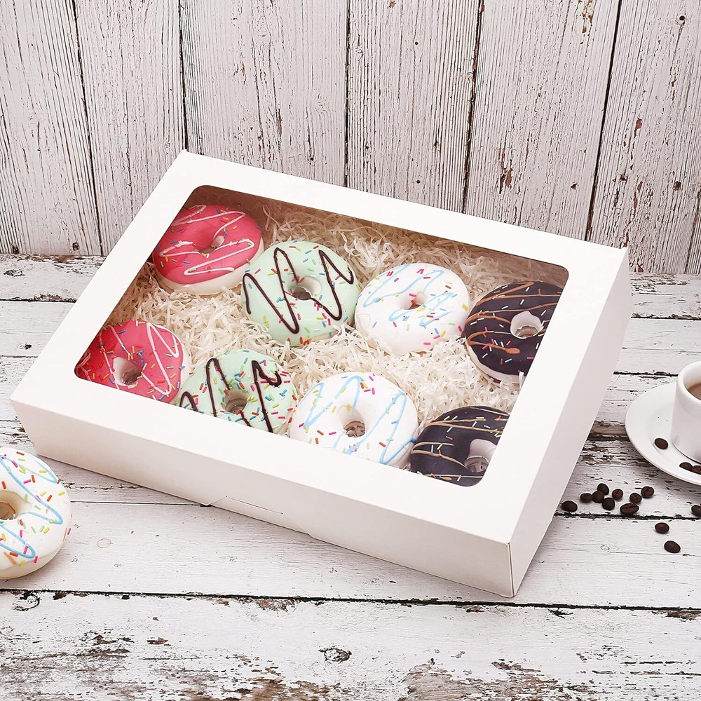 Cookie Boxes, 14" x 10" x 2.5" White Bakery Boxes with Window,