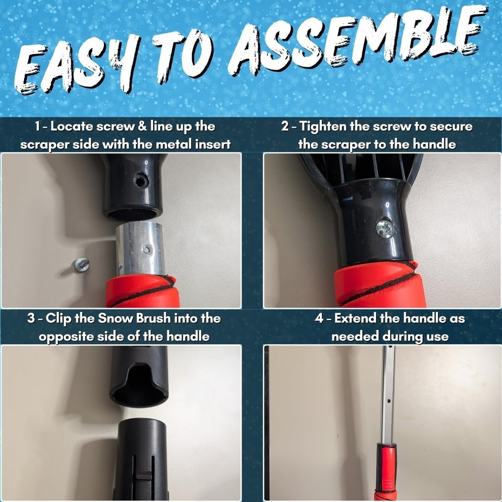 28" Extended Telescopic Ice Scraper - Brush, Chisel & Claw for Easy Ice Removal