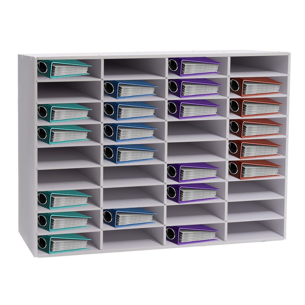 36-Compartment Literature Organizer, Durable Adjustable File Sorter, White