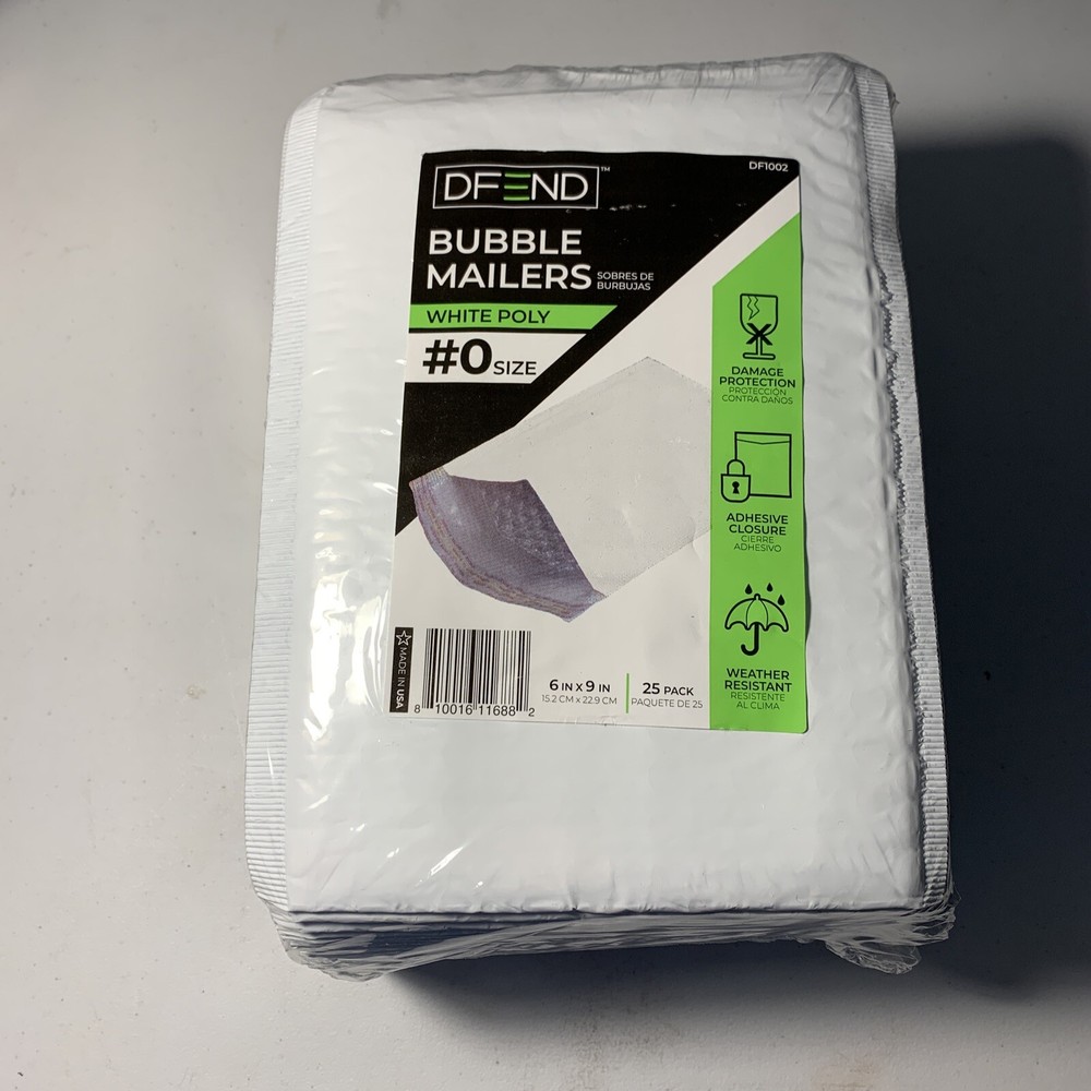BUBBLE MAILERS WHITE POLY 6" x 9" INTERIOR SELF SEALING CLOSURE (25 PER BOX) NEW