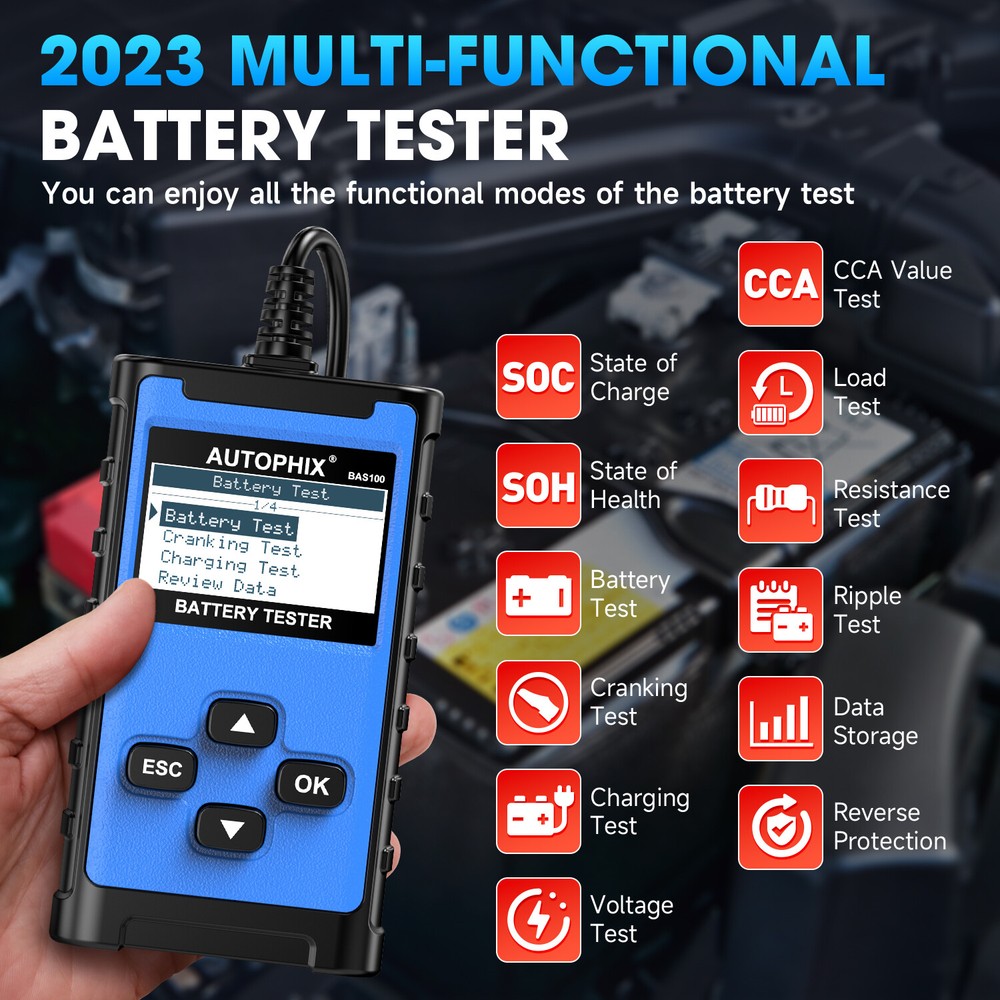 Autophix BAS100 Car Battery Tester 12/24V Quick Charging Circut Check Analyzer