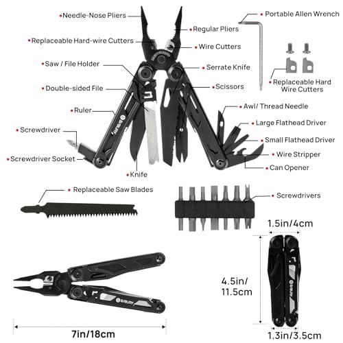 Multitool Pliers Pro BI2045AB, Stainless Steel Foldable Multi Tool with