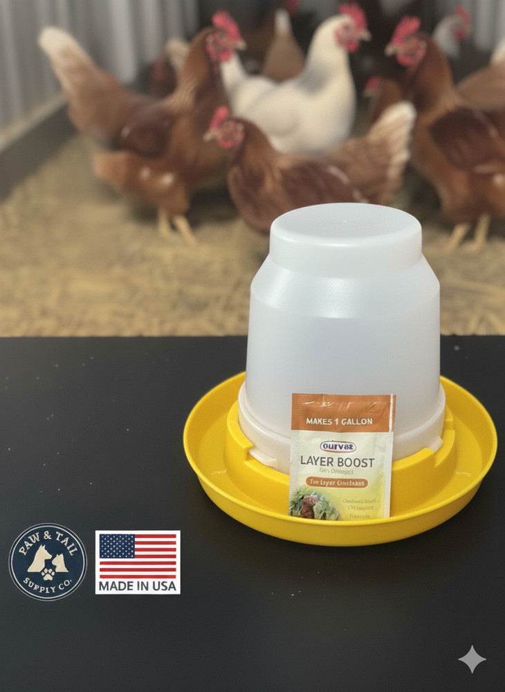 Little Giant 1 Gal Poultry Nesting Jug Base Waterer + Chickens Layer Boost Combo