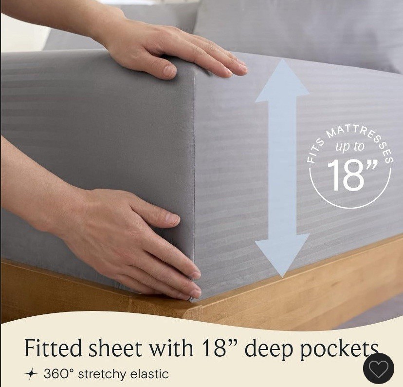 4 PC Light Grey Twin Microfiber Striped Performance Sheet Set, Soft Cooling