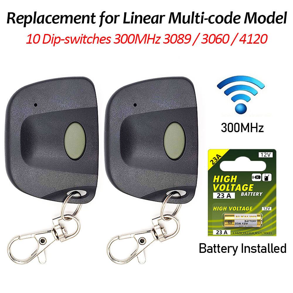 2pcs Remote Garage Transmitter for MultiCode 3060 300mhz 3089 4120 Linear 10 Dip