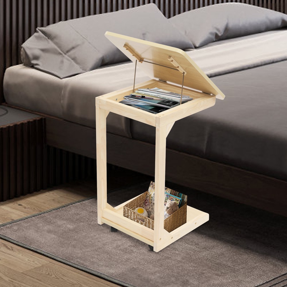 C-Shaped Couch Table Movable Bed/Sofa Side Table Adjustable Angle TV Tray Table