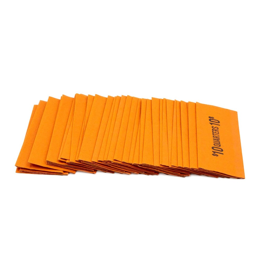 Quarter Flat Coin Wrappers, Solid Bundle of 100 100, Orange, Black