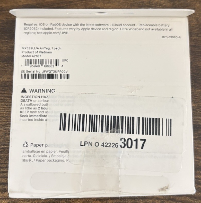 Apple AirTag Bluetooth GPS Tracker For iPhone & iPad (MX532LL/A) A2187