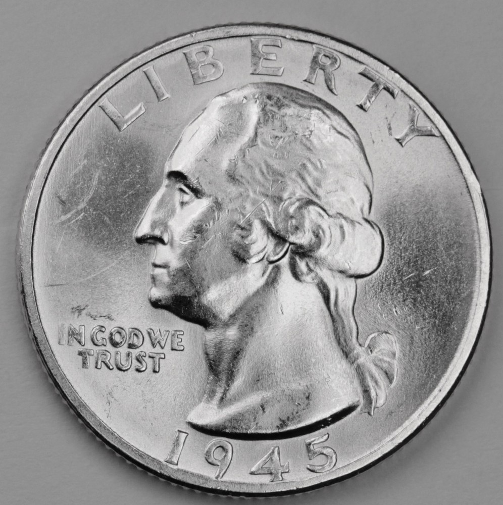1945-s Washington Quarter. Blast White, Minimum Bag Marks. Choice BU (Inventory)