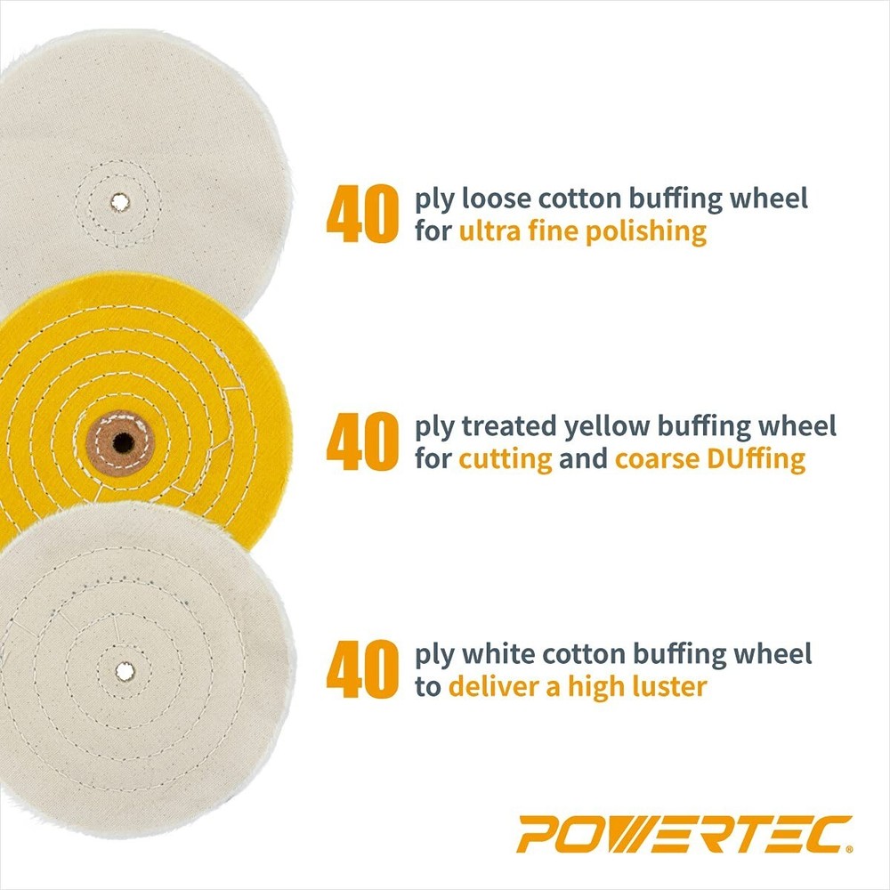 POWERTEC 6" Bench Grinder Buffing Wheel Kit w/ 3pcs Polishing Compound Set