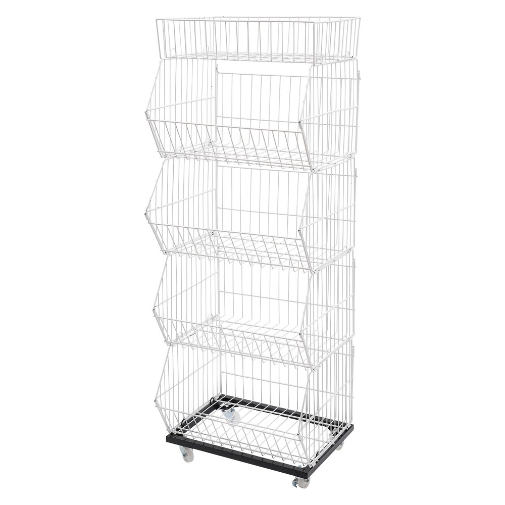 5 Tier Wire Grid Retail Display Shelf Merchandise Display Rack Stand with Wheels