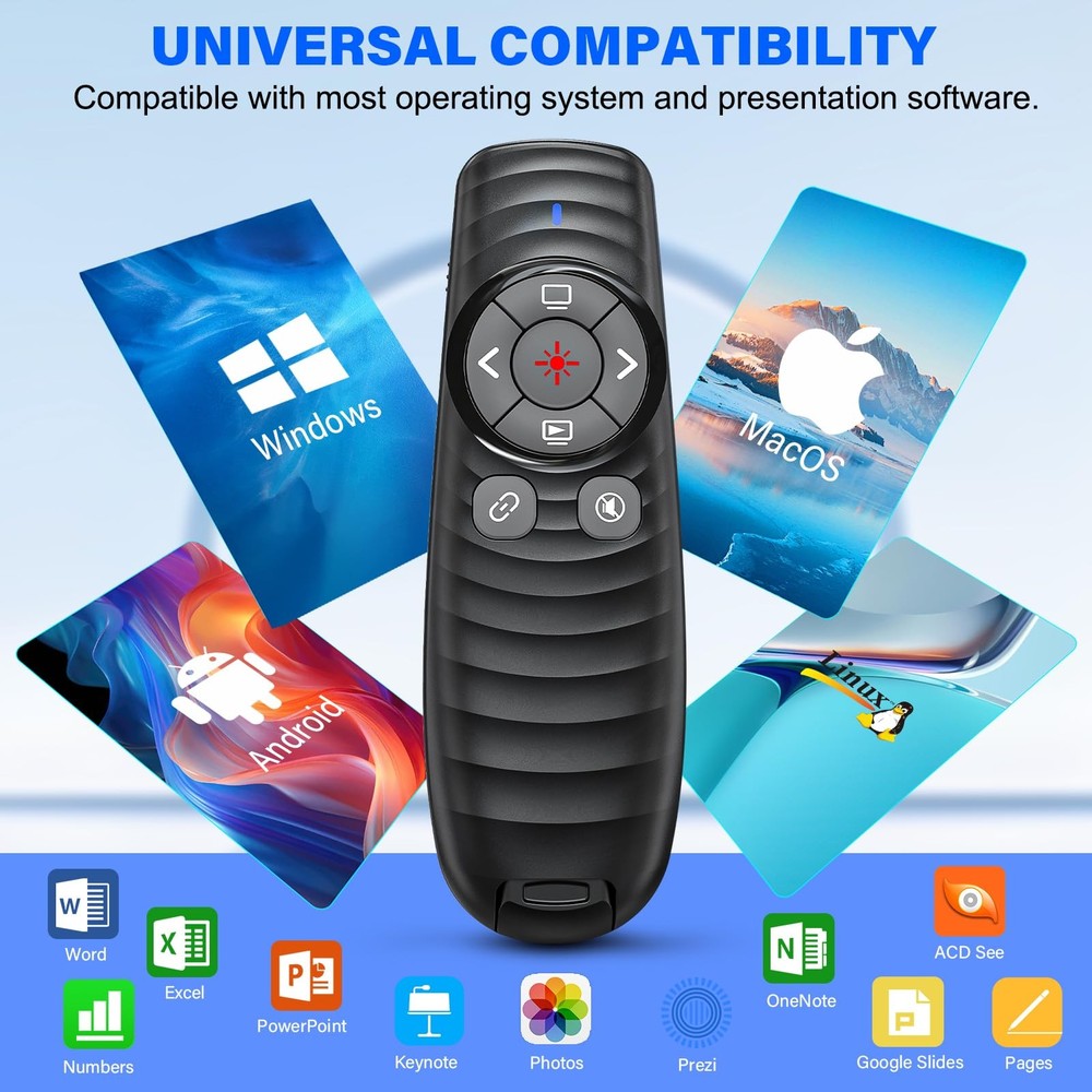 Presentation Clicker Wireless Presenter Remote for Black-Red AAA