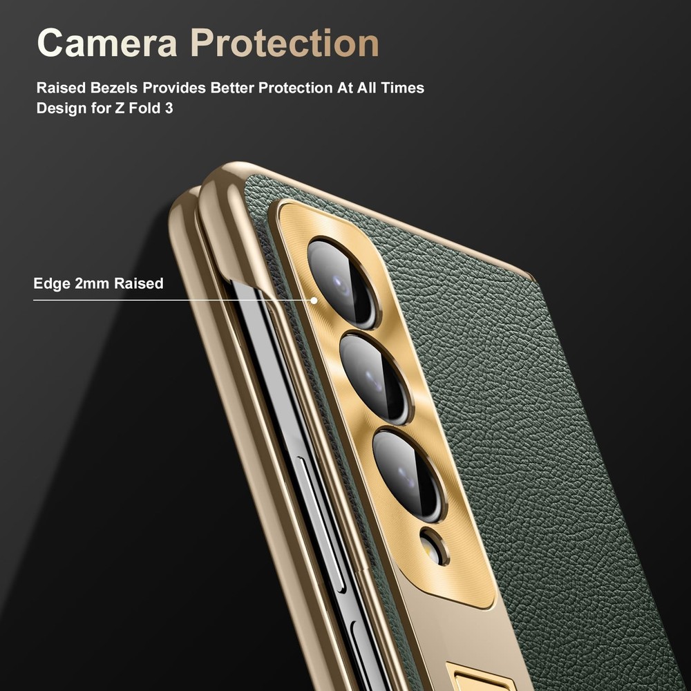Libeagle for Samsung Galaxy Z Fold 3 Case, Electroplated Frame, Luxury Leather B