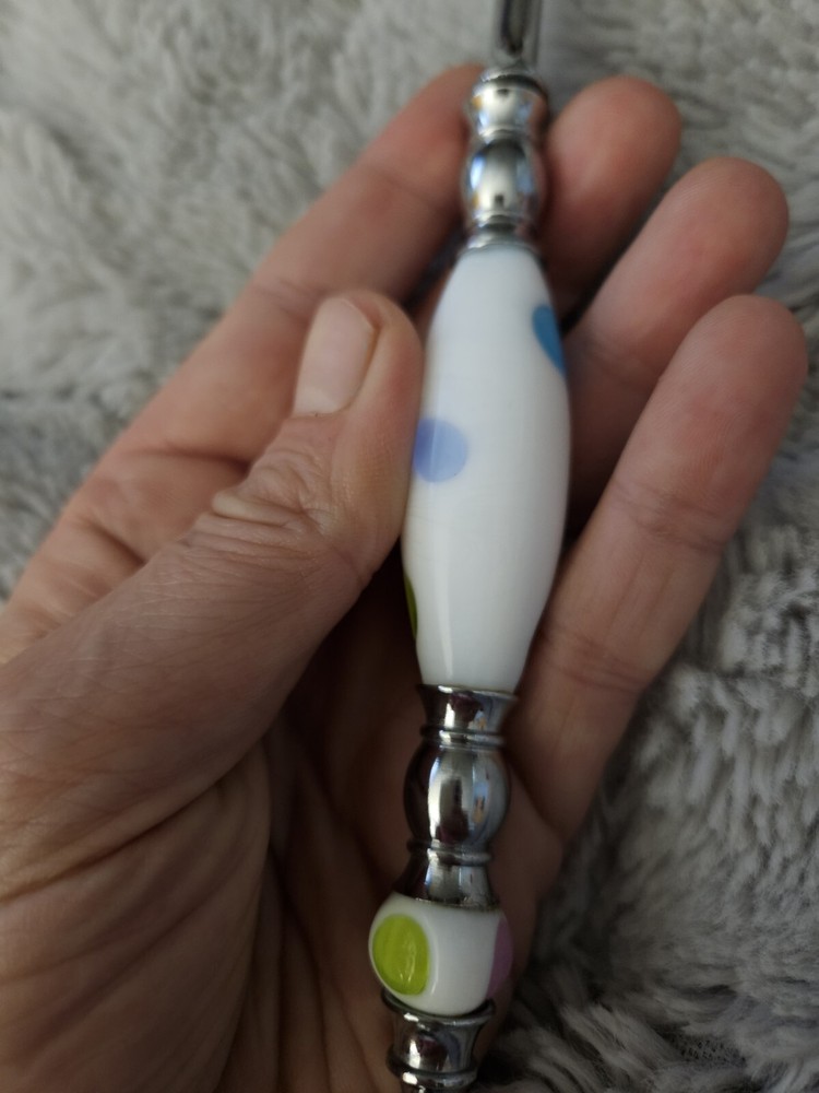 Italian Murano Glass Salad Fork White with multicolor dots kitchen dining room