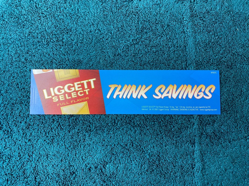 Liggett Select  Price Cigarette Pack Rack Insert Sign Think Savings