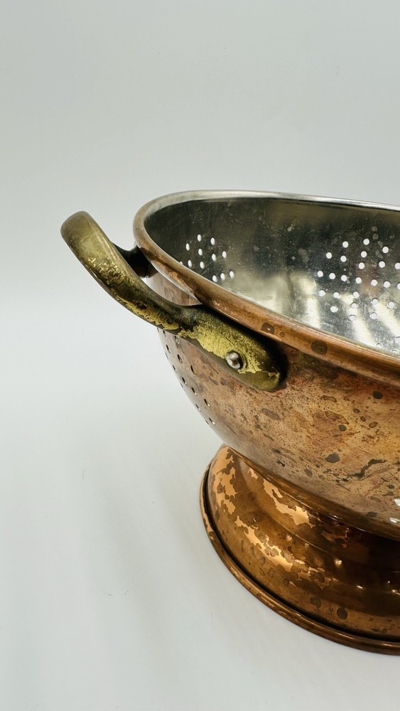 Vintage Copper Colander/Strainer With Brass Handles 9"