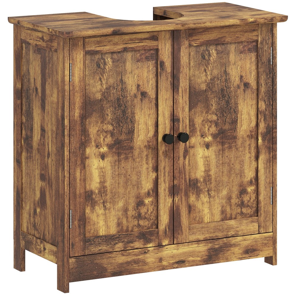 Under Sink Bathroom Cabinet with 2 Doors and Shelf, Rustic Brown