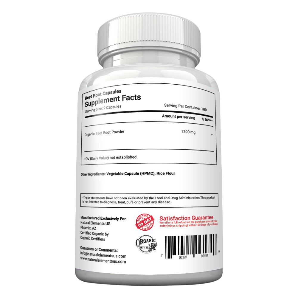 Beet Root Capsules - 1200mg per serving - 200 Capsules - 3 Month Supply