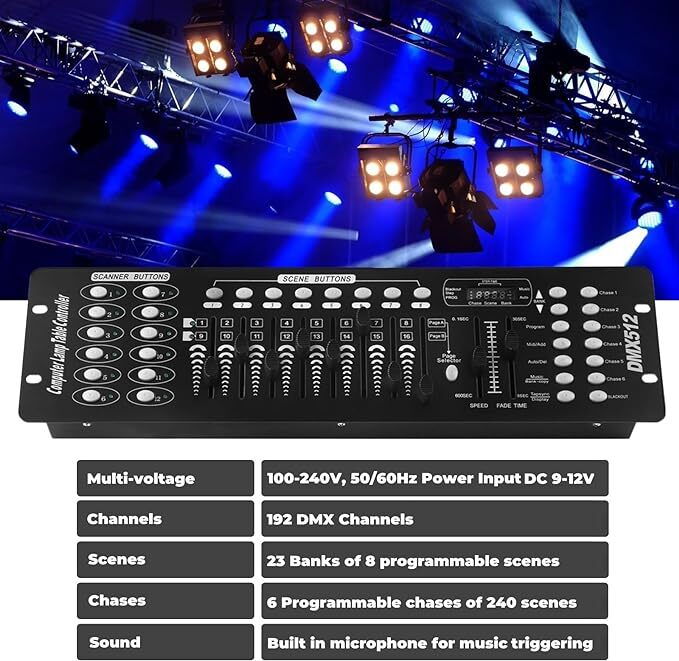 DMX Controller 192Channels Operator Console Lighting Mixer Board For Stage Light