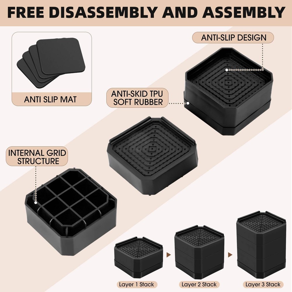 Furniture Risers Bed Risers - Rectangular Adjustable Block Riser for Raising ...