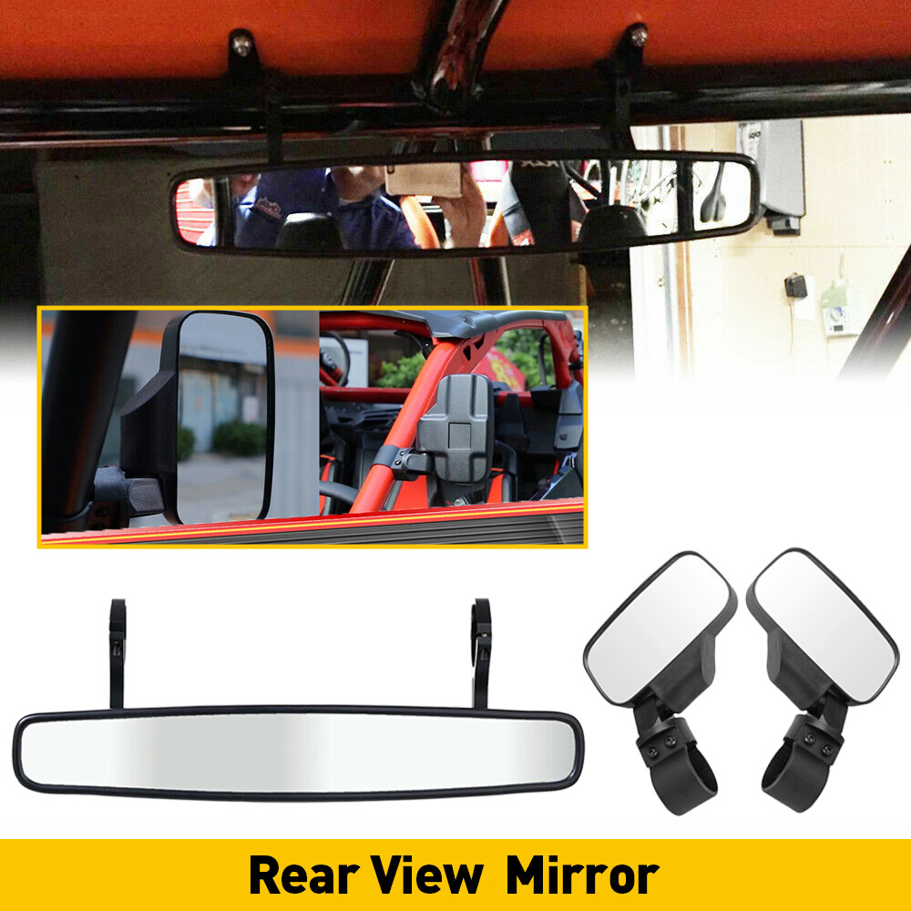 Universal UTV Rear Mirror View Side + Center Mirror Set Adjustable 1.75"-2"