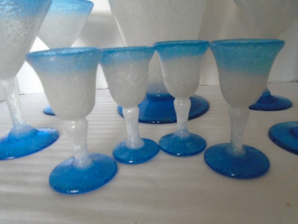 Vintage Blue & White 9 Piece Glass Martini Set