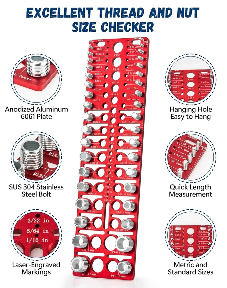 Thread Checker - 55 Nut & Bolt Thread Checker, Bolt Size and Thread Gauge 19 Sta