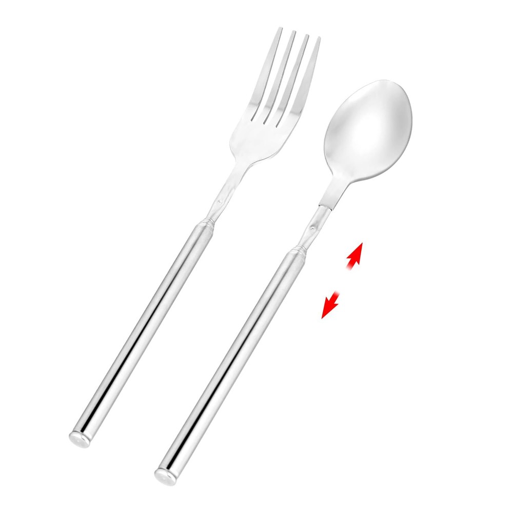 Extendable fork Spoon Telescopic Fork and Spoon Set Stainless Steel Long For