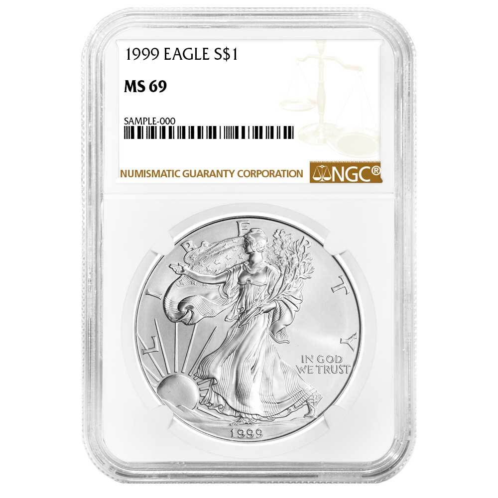 1999 $1 American Silver Eagle NGC MS69 Brown Label
