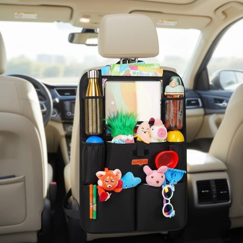 Adjustable Car Organizer with Tablet Holder and Multiple Bottle Compartments