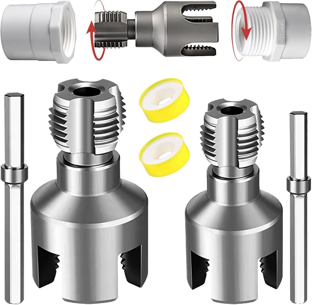 2Pcs PVC Pipe Threading Tool Kit Internal External Threader Die Head Cutter