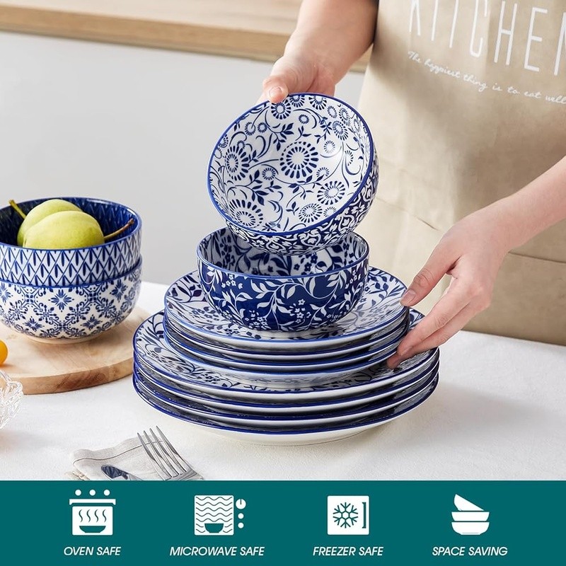 Elegant Porcelain Dinnerware Set Floral Design Durable Stackable Dishwasher Safe