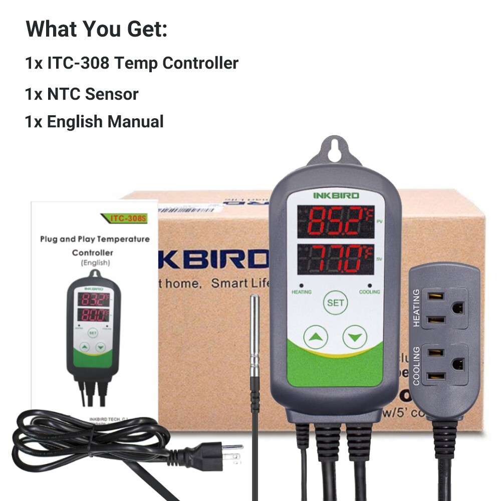 Inkbird Temperature Controller Thermostat ITC-308 Refrigerator Brewing Heating