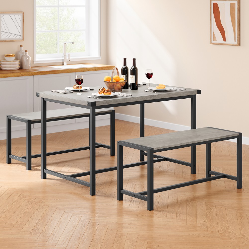 3-Pieces Dining Table Set for 4, Kitchen Table with 2 Benches, for Small Space