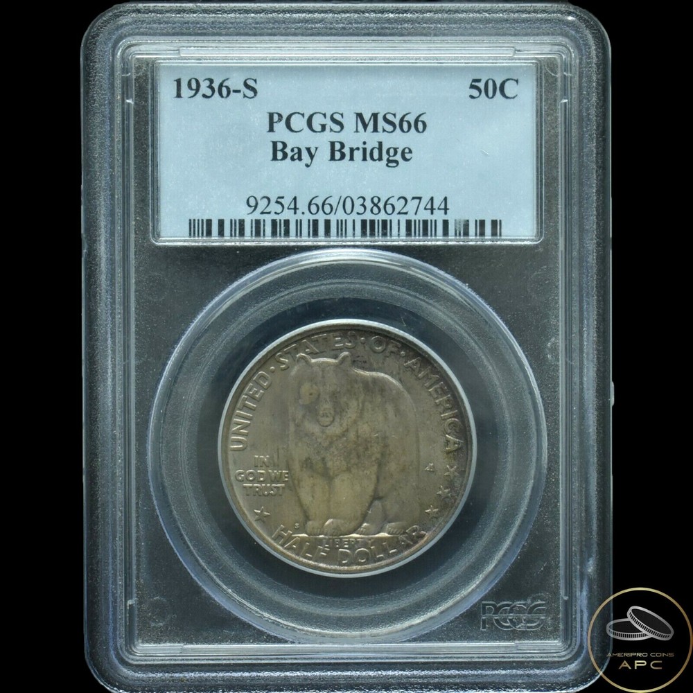 1936 S Bay Bridge Commemorative Silver Half Dollar PCGS MS66 Natural Grey Luster