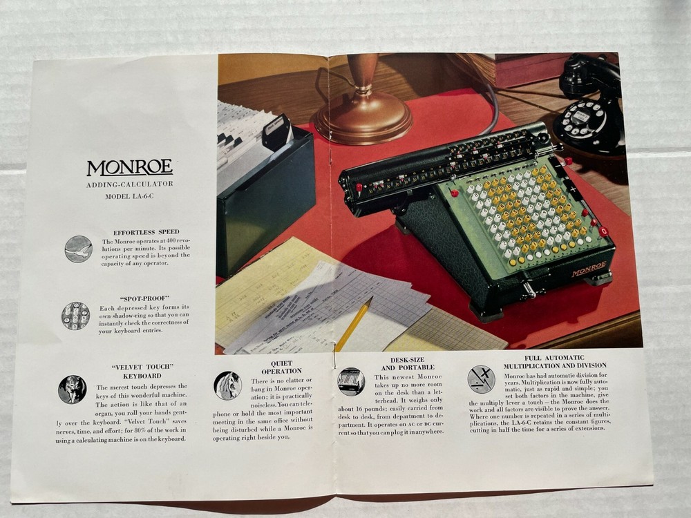 1920-30's Sales Brochure for Monroe Adding Machine Model LA-6-C