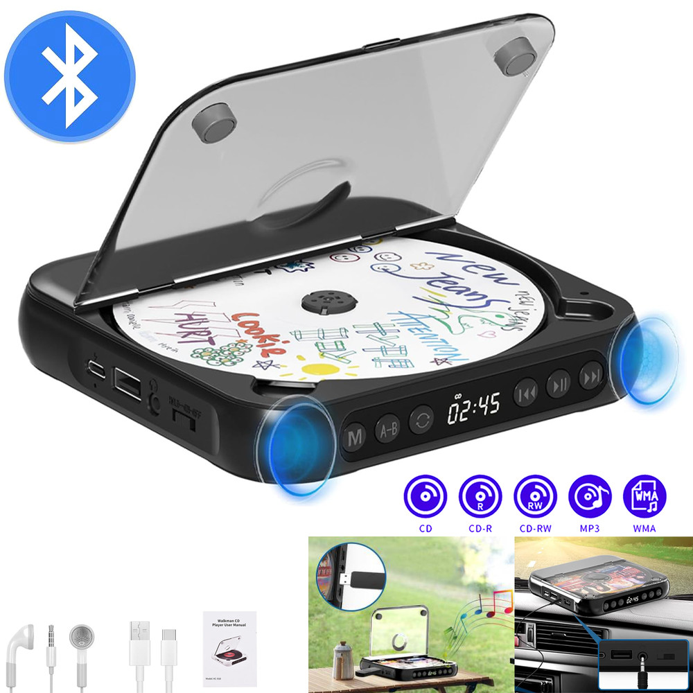 CD Player Portable Music Player Runner A-B Repeat Timer for Home Bluetooth