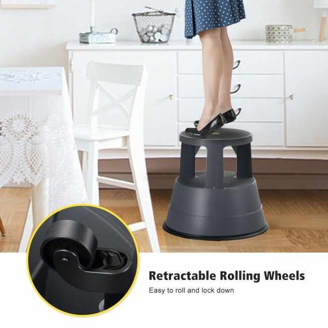 Kick Stool Rolling Step Stool W/Non-Slip Rubber Platform 330LBS Capacity Kitchen