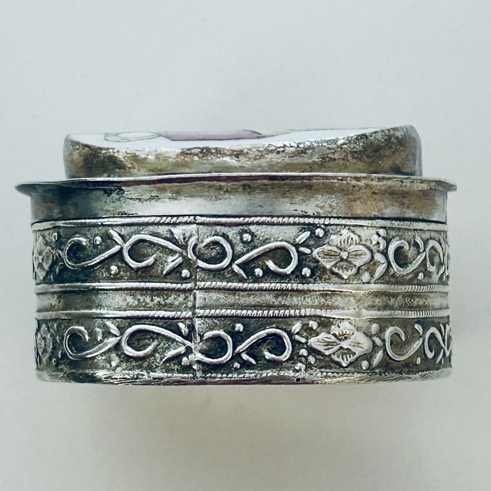 Vintage Sterling Silver Hand Made Trinket Box Tile Top Irregular Shape