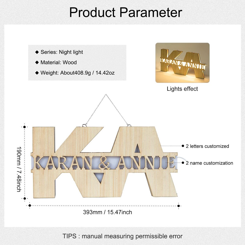 Custom Initials and Name Light - Custom Name Light - Cute Couples Gift
