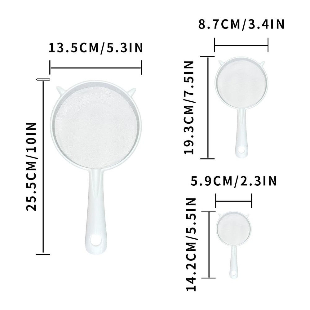 3 Pack Plastic Fine Mesh Strainer Set Double Ear Food Filter with Handle