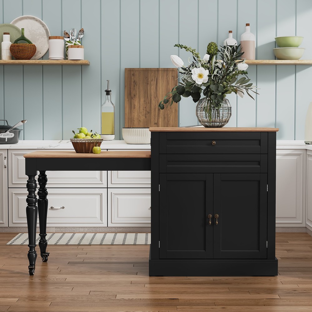 Retractable Multifunctional Kitchen Island Space Saving Storage Dining Workbench