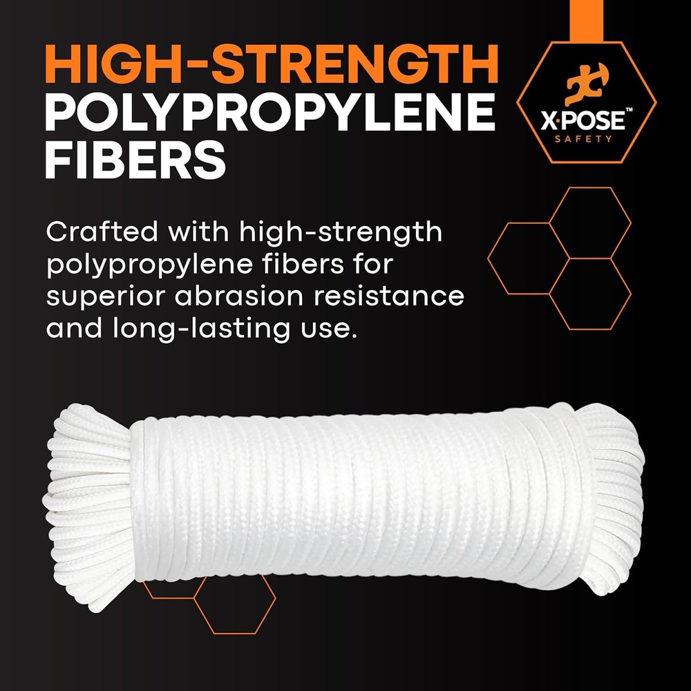 Diamond Braided Clothesline Rope – 6/32" x 100 ft – Durable Polypropylene, He...