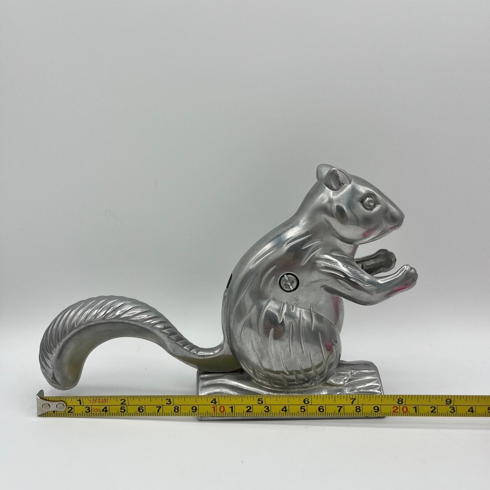 Squirrel Nutcracker Davy Crackit Cast Aluminum Silver Tone Lever Tail Retro