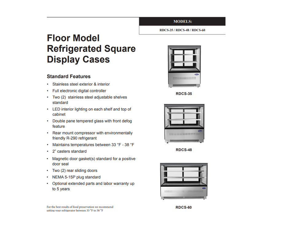 Atosa RDCS-48, 48" Floor Model Refrigerated Square Display Cases