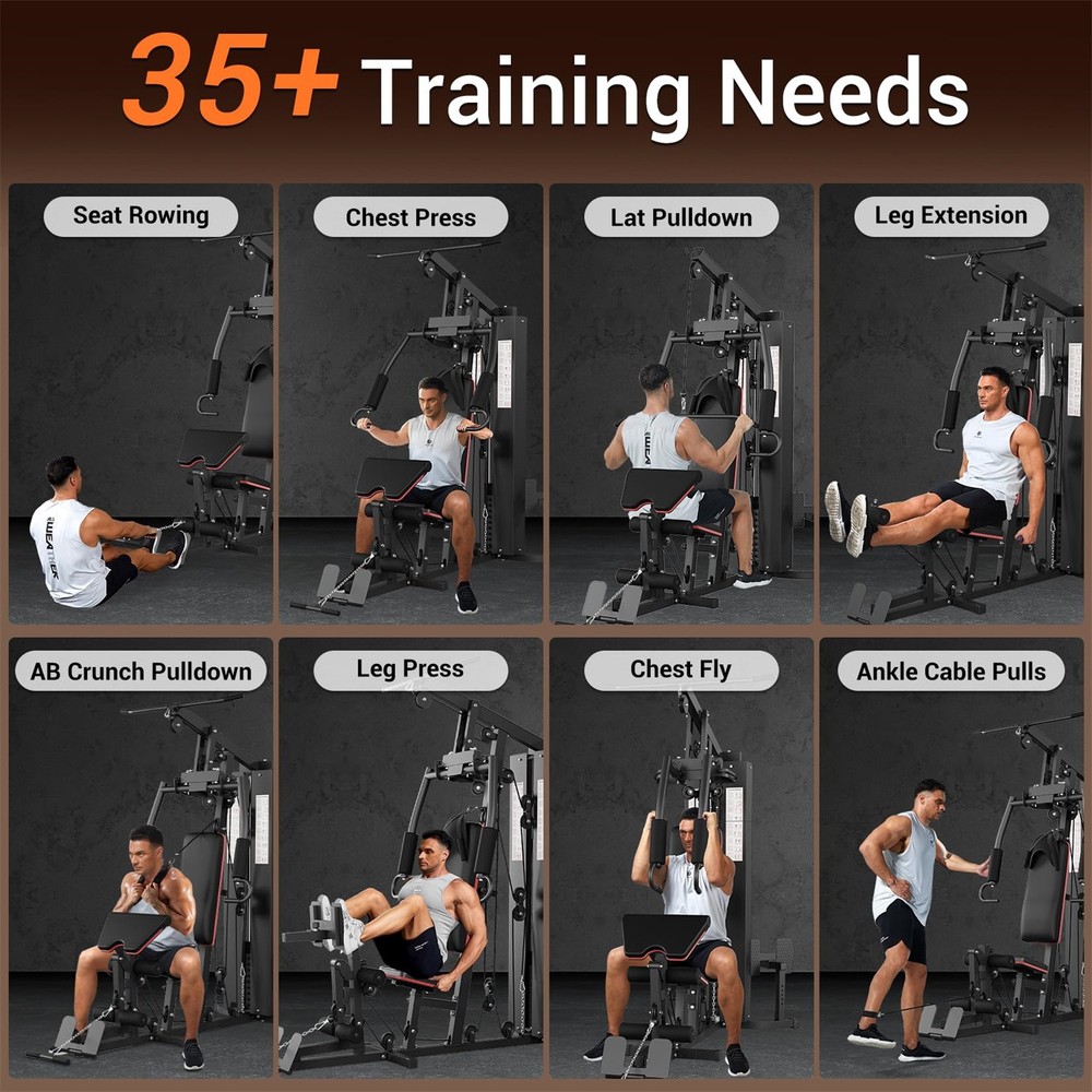 Home Gym Machine Full Body Workout Machine W/150LBS Weight Stack LAT Pull Down