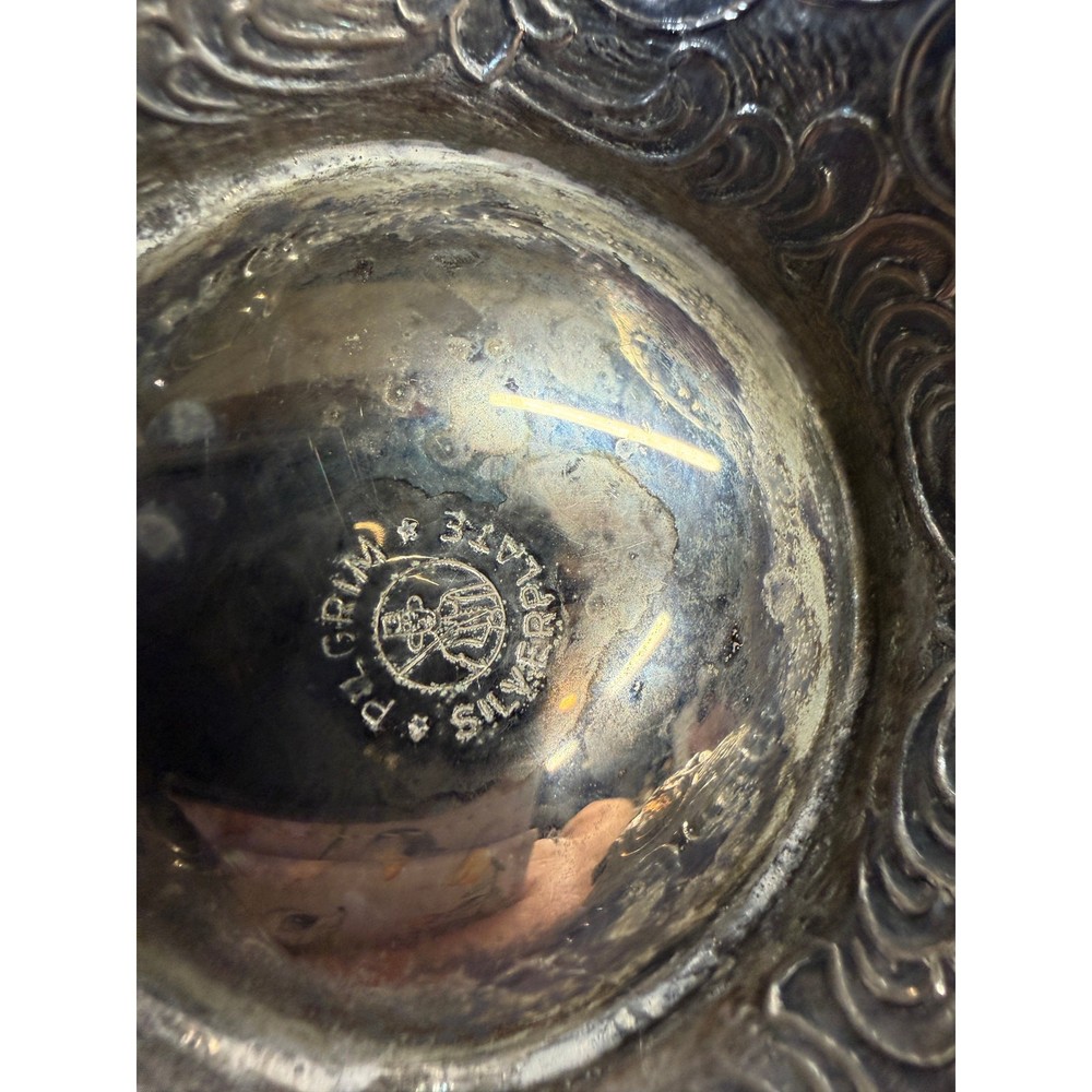 Vintage Pilgrim Silverplate Creamer Pitcher Footed Ornate Handle