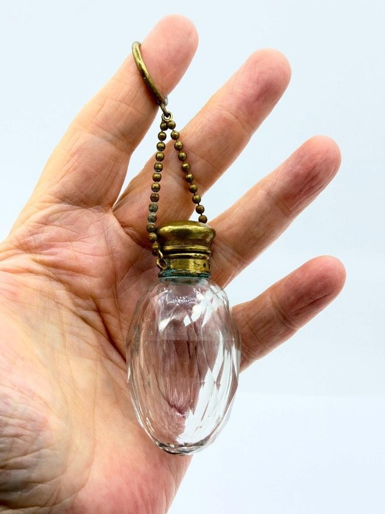 Antique Chatelaine Clear Perfume Scent Bottle w/ Finger Ring