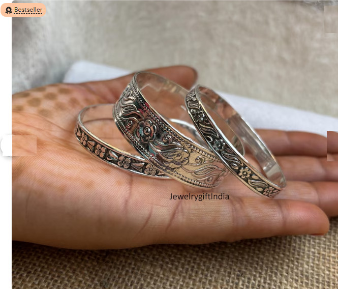 Sterling Silver Bangle Set: Western Indian Boho Stacking Handmade Bangles Si91